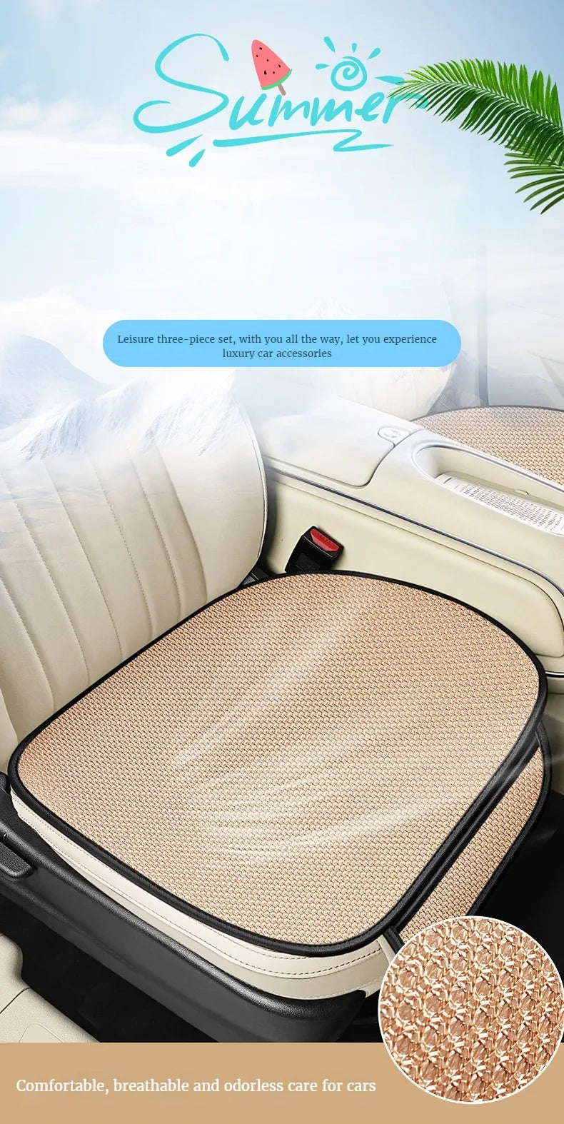 Summer Cool Car Seat Cover - Breathable Fabric Cushion Set