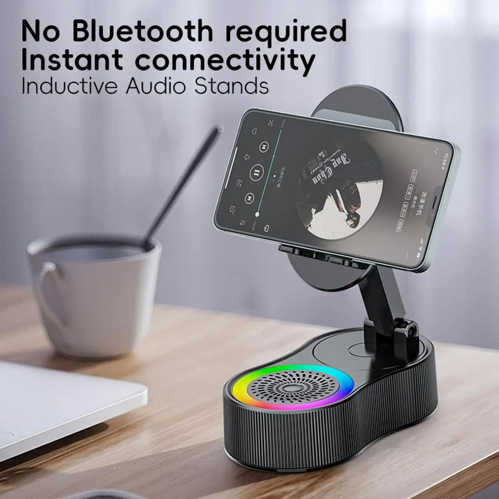 SIDOC 3-in-1 Bluetooth Lautsprecher mit Handyhalter & RGB-Licht – Kabellose Induktion