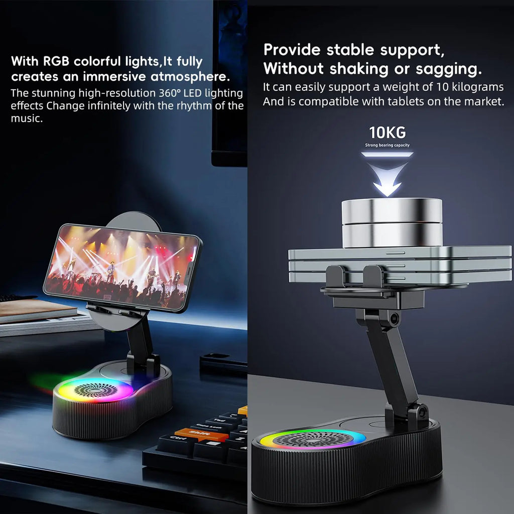 SIDOC 3-in-1 Bluetooth Lautsprecher mit Handyhalter & RGB-Licht – Kabellose Induktion