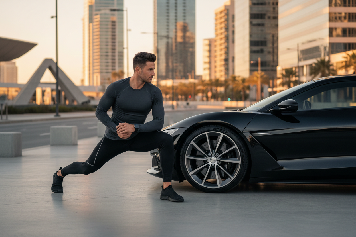 crie o homem praticamto esporte e o carro